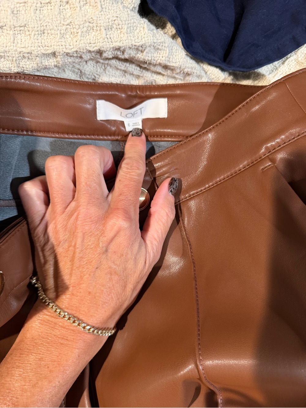 LOFT Brown Faux Leather Boot-Cut Pants